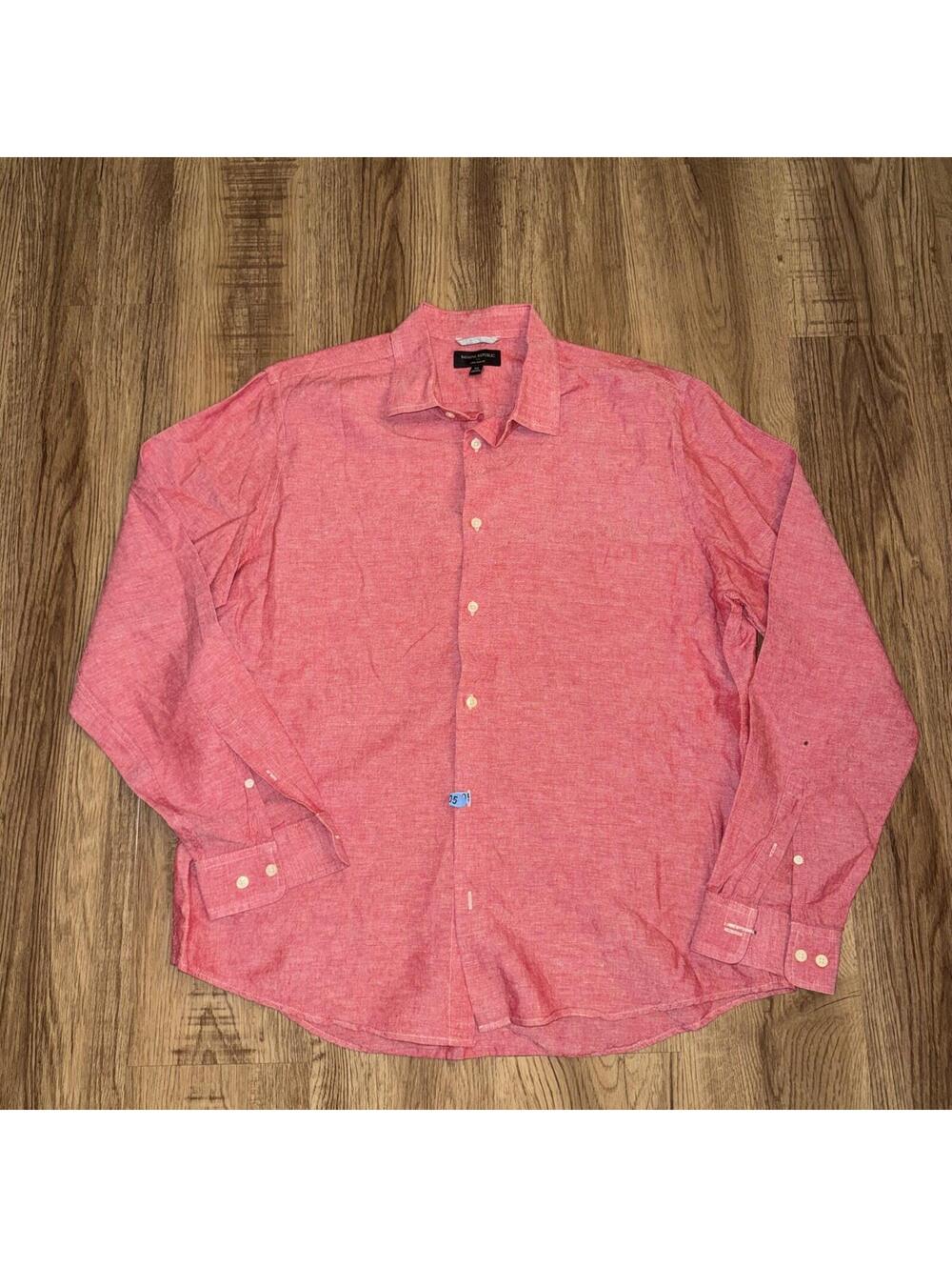 Banana Republic Shirt Mens XL  Red Solid Linen Long Sleeve Button Up Slim Fit
